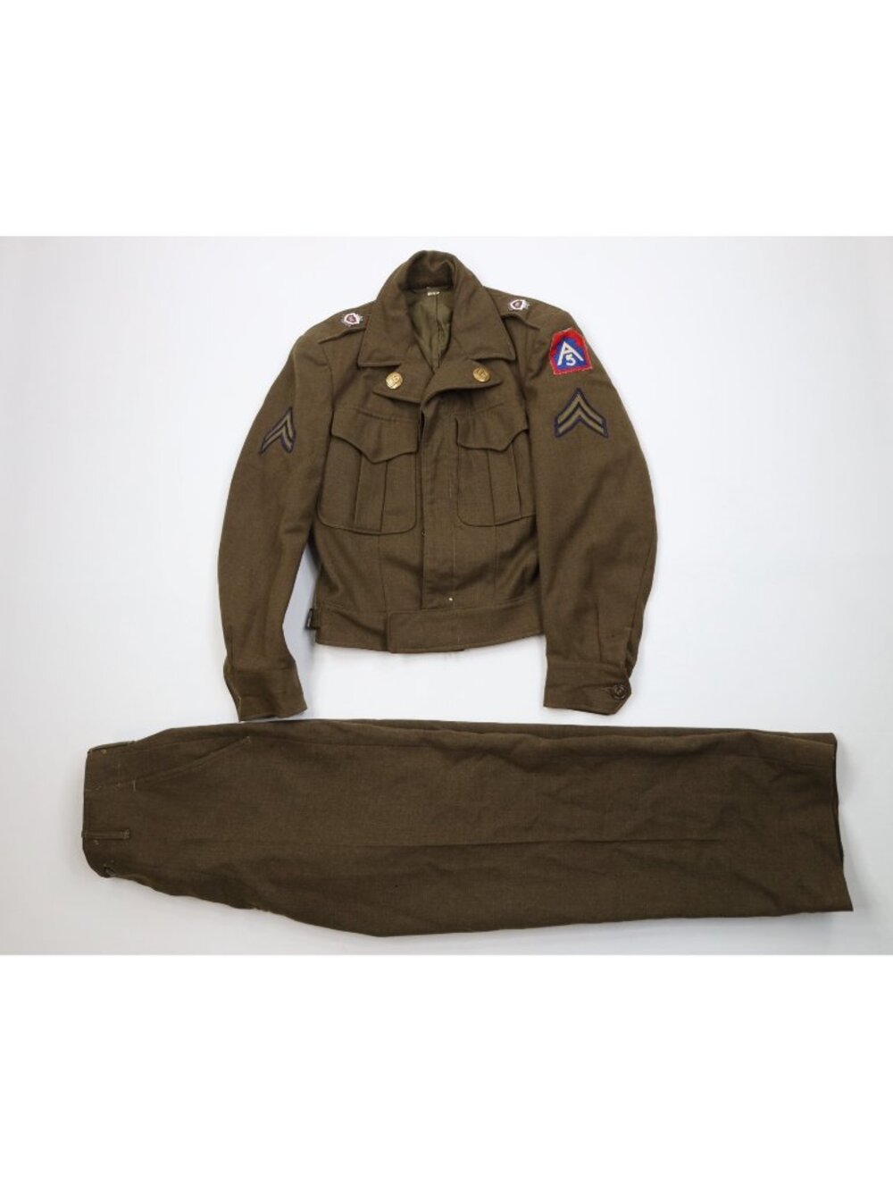 Vintage 50s Korean War Mens 32R 2 Piece Wool Ike Uniform Jacket Pants Green USA